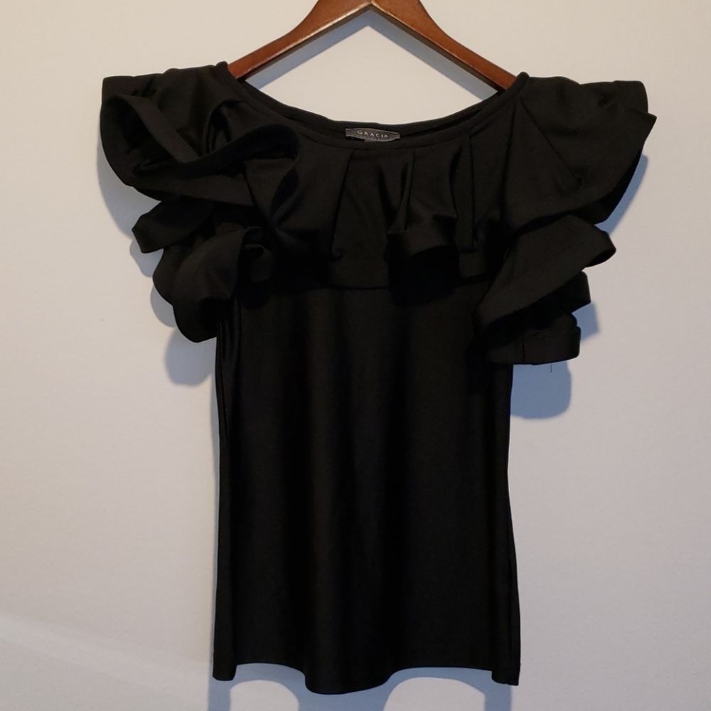Cap Sleeve Ruffle Blouse